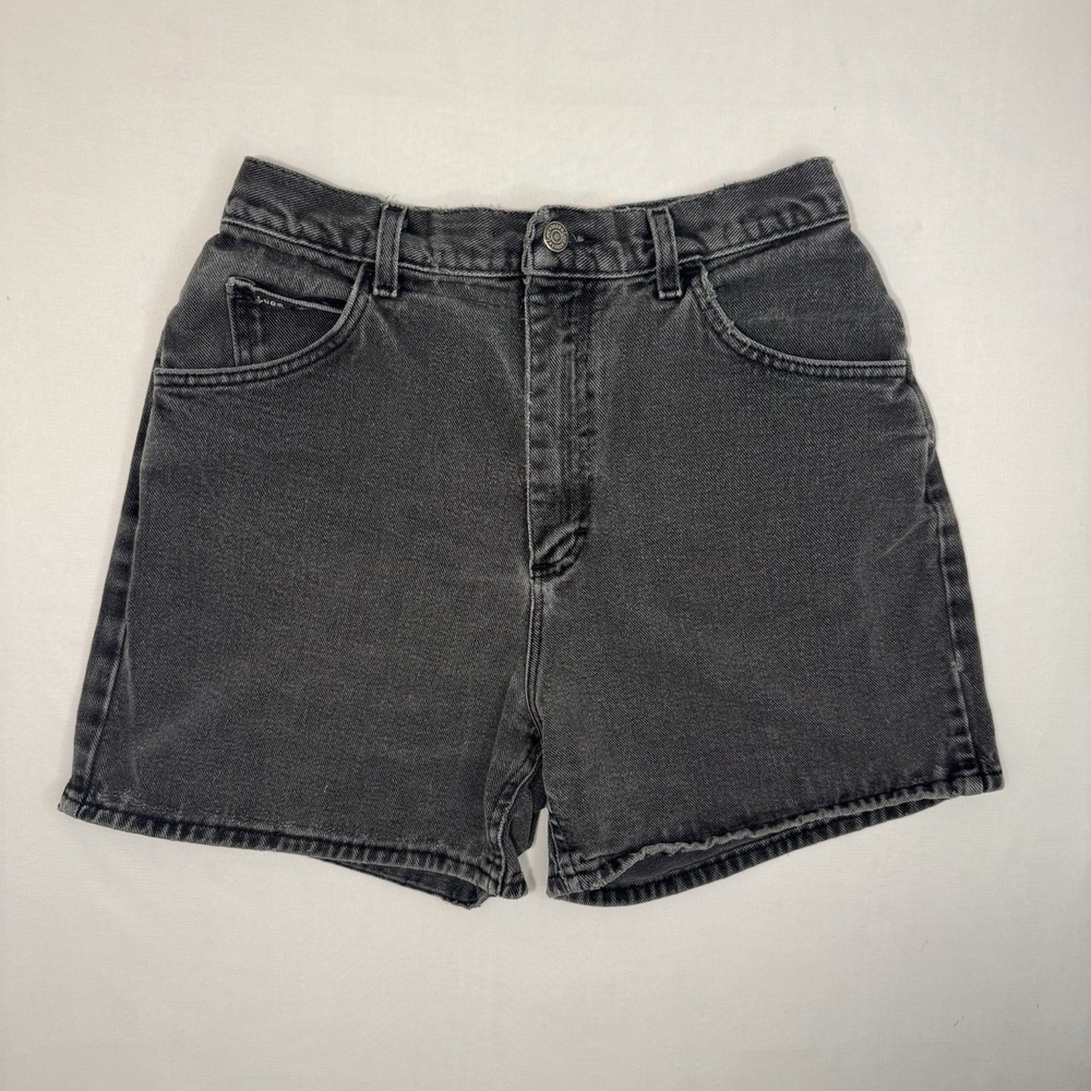 Vintage 90s Lee Black High Rise Mom Fit Denim Shorts Womens 12 PET Distressed